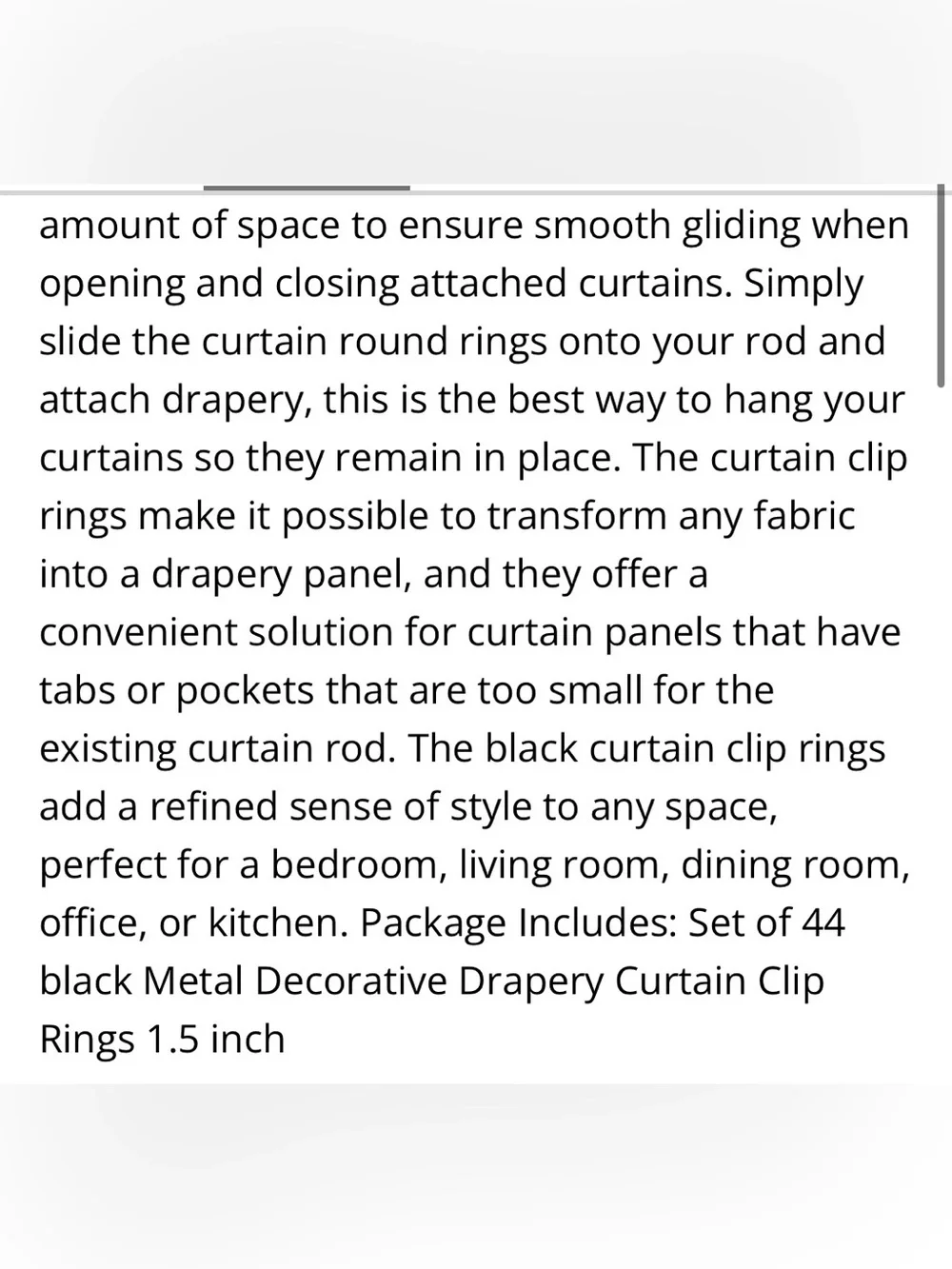 1.5” Metal Curtain Rings with Clips for 1”Tension Rod 44pcs - BLACK MATTE